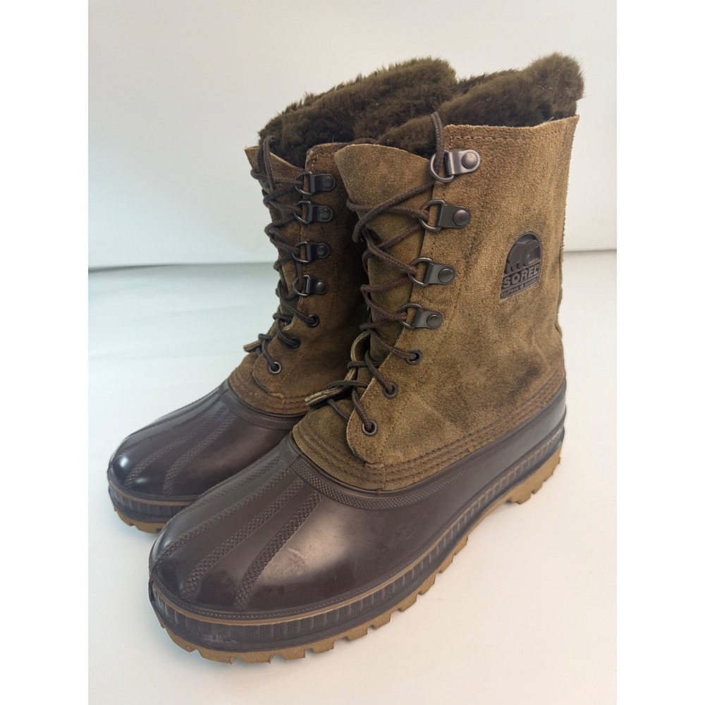 Sorel Kaufman Canada Caribou Men 9 Brown Suede Waterproof Winter Snow Pac Boots